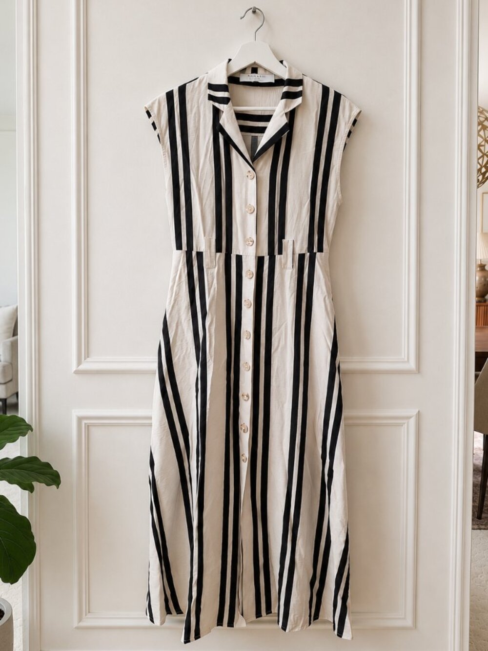 NWOT | Primark Black Neutral Vertical Stripe Midi/Maxi Dress | Size S, US 6